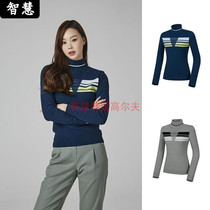 South Koreas Le coq rooster 21 autumn golf suit blouses woman high collar pattern set head warm knit cardiovert