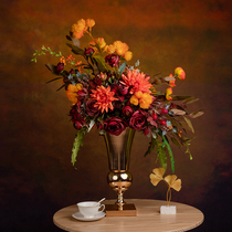 American retro oil painting fake flower suit light and luxurious simulation flower living room decoration flower table flower art TV cabinet swing piece set