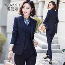 Norman Ji Striped Suit Suit Woman Autumn Winter New Temperament Korean Version Business Professional West Suit Positive Dress Work Suit