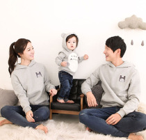 Parent-child sweater 2021 new autumn and winter hooded family of three cartoon Chinchilla childrens sports clothing trend