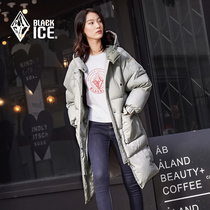Black ice F8526 medium long fashion casual down jacket Korean loose thick hooded warm down jacket women
