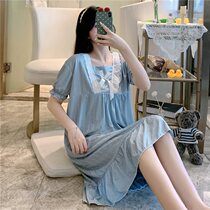 Sleeping Skirt Woman Summer Short Sleeve Sweet Beauty Pure Cotton Pyjamas 2021 New f Love easy Princess Wind Home Europe