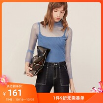 Lily spring new womens twill Pink Blue perspective high neck suspenders knit two-piece 119100B8343