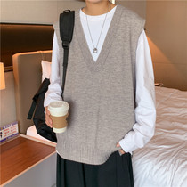 Autumn sleeveless sweater vest men loose Hong Kong wind wear waistcoat Korean trend ins wild v-neck knitted vest