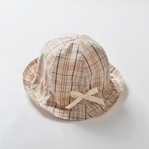 Korean spring and summer double-sided wear girls basin hat sun hat baby cotton grid cap adjustable fishermans hat sun hat