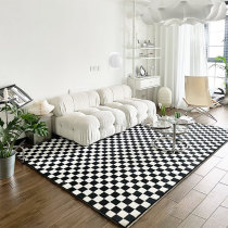  Retro checkerboard grid living room carpet Black and white grid Simple Nordic coffee table blanket Green grid Bedroom bedside blanket ins