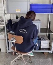 韩系 洋气藏青色加绒连帽软糯卫衣