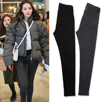 Small feet high waist jeans childrens summer thin nine points 2021 spring and autumn new gray black stretch thin ins tide
