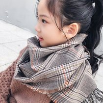  Korean childrens scarf Autumn and winter imitation cashmere warm bib plaid tassel ins style Western style trendy men and women baby