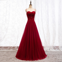 Toast dress bride 2021 red new birthday party temperament dress long simple and generous evening dress female