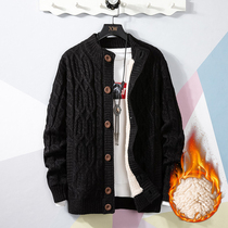 Winter thick cardigan coat men plus velvet cotton casual knitted cardigan sweater large size loose mens coat tide