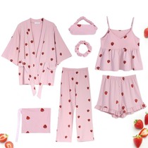 Seven sets of sleepwear womens summer pure cotton thin strips with chest cushion sweet and beautiful teenage girl loose spring and autumn home suit suit