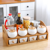 Japanese ceramic seasoning box combination set household kitchen chili salt sugar seasoning can seasoning bottle storage box
