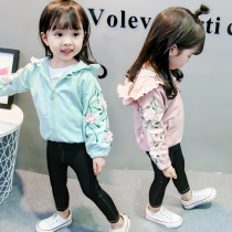 Female treasure coat spring and autumn jacket 1-3 baby boy hooded short windbreaker fashion embroidered zipper shirt early winter long sleeve