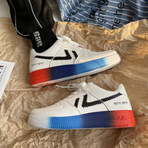 Spring students Leisure electricity Play in small white shoes Han prints shoes Air Force One shoes Mens 100 hitch Couple wave shoes
