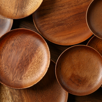 Japanese round household wood tableware walnut breakfast plate hotel high-end tea tray simple solid wood tray