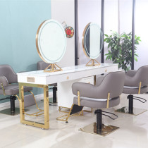 Solid wood with lamp Beauty Mirror Single-sided Mirror bifacial mirror Four Sides Mirror Desk Hairdressshop Cut Hair Makeup Bronzed Mirror Table