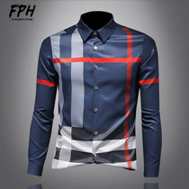 Europe station 2021 spring autumn short sleeve plaid shirt mens Korean version Fashion Inn Long sleeves Undershirt Big Code Lining