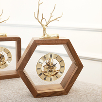 Nordic walnut solid wood clock home living room bedroom bedside desktop clock modern simple ornaments sitting clock