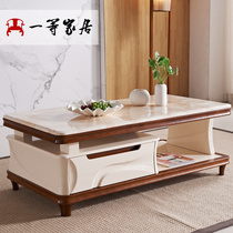 Marble tea table TV cabinet combination suit minimalist modern Nordic style solid wood small family creative whole set tea table