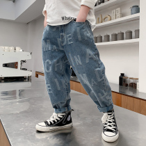 Boys pants spring and autumn 2021 new foreign-style childrens jeans in the big childrens tide Korean spring pants