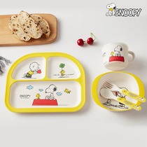 Snoopy childrens plate bamboo fiber baby food supplement tableware set Rice Bowl cartoon fork spoon baby plate