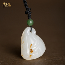 (Zhuoyu Pavilion)Xidelianku Hetian jade seed material first-class white and red leather shower pendant pendant Su Gong