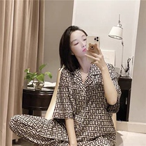 Spring Summer Male Ladies lovers short sleeves Sleeping Clothing Thin style Extravagant Ice Silk Home Conserved Big Code 200 Catty Pants Suit