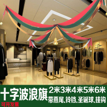 Christmas decorations Cross wave flag hanging flag Shopping mall jewelry store Hotel scene decoration Ribbon bunting hanging decoration