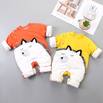 Newborn baby jumpsuit thin cotton cute shape climbing suit 0-3-6-9 months plus cotton jumpsuit winter tide 6