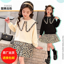 Girl Suit Spring Dress 2022 New Girl Fashion Foreign Gas Slim Fit Round BAO WEN Skirt Long Sleeve Blouse two-piece set