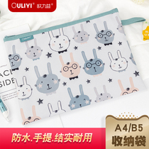 ouliyi611 waterproof portable document bag Information bag zipper A4B5 multi-functional small middle school students tutoring bag Cute test paper contract finishing zipper bag