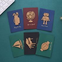 Net red ins Personality simple creative small fresh girl heart cute and beautiful 3D small fresh three-dimensional retro greeting card Father Valentines Day wishes Thank you small card blank diy birthday message card