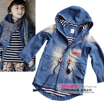 Clear Barn ~ Boy Cowboy Wind Clothes Autumn Winter Dress New Korean Version Children Soft Female Baby Medium Long Jacket Blouse