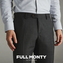 FULL MONTY mens gray texture trousers business formal casual slim wool straight suit pants