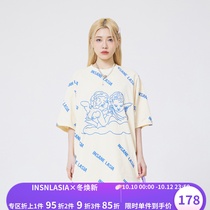 INSNLASIA original angel full print short-sleeved retro lazy tide brand men and women pullover couple T-shirt