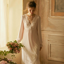 Chenxi original retro palace wind nightgown female spring and autumn V collar sexy lace pajamas sweet mesh long sleeve