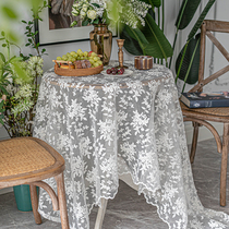 White Faith lace tablectured cloth embroidered superior getaway square shooting props American style windy and luxurious and round table cloth