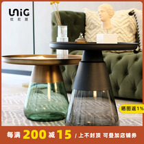 Uniju) Nordic Light Luxury Metal Glass Coffee Table High and Low Combination Creative Set of Living Room Round Side Table