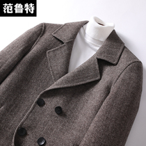 Autumn and winter double-sided tweed coat mens wool woolen woolen non-cashmere padded medium-length niece double-breasted coat trench coat
