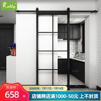 Barn door custom Nordic narrow edge kitchen bathroom sliding door Simple light luxury titanium magnesium aluminum alloy hanging rail glass door