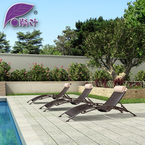 Outdoor rattan Lying Bed Outdoor Casual Vines Lying Bed Waterproof Sunscreen Swimming Pool Deck Chairs Garden Patio Beach Chairs
