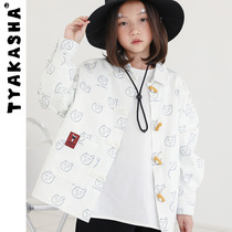(Black and White Bear Series) TYAKASHAKIDS Takasha kids illustration print shirt autumn childrens coat