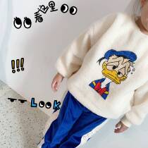 Goodes sweatshirt 2019 Winter new boys and girls Korean version of pullover plus velvet thickened Donald Duck cartoon on