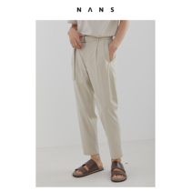 (NANS) belt design double pleated lightweight ankle-length PANTS LIGHT ANKLE-LENGTH PANTS