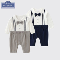 Belle sweet baby spring and autumn new clothes 0-1 year old gentleman ha clothes baby jumpsuit out full moon clothes
