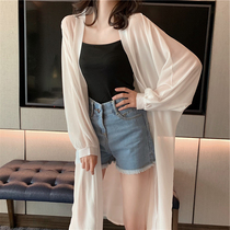 2021 Summer new fashion long seaside ice silk shawl shoulder over knee cardiovert snowspun jacket beach clothes sunscreen