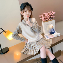 Girls Winter Skirt Suit Foreign Air 2021 New Autumn Winter Clothing College Wind Knit Skirts for New Year Clothes New Year Spring Festival clothes