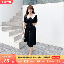 Qisuo 2022 autumn outfit new thin and thin belly long doll collar big size dress fat MM black snow spin skirt