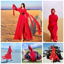 Qinghai Lake desert Dubai red dress travel dress Sub-super fairy seaside vacation photo clothes National style